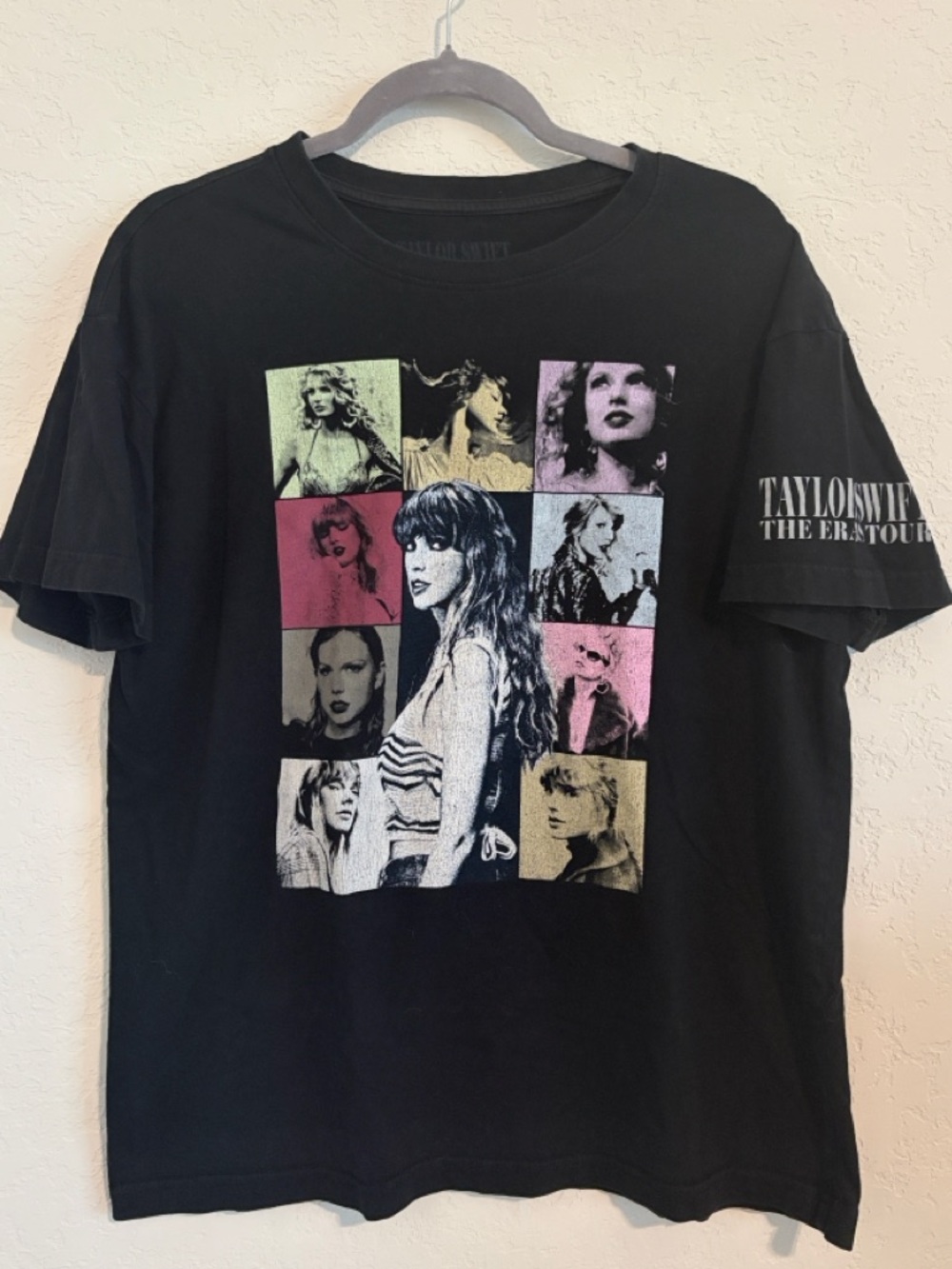 Taylor Swift Eras Tour Black Tee with Pastel Photo Grid